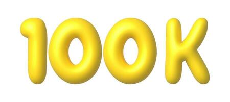 100k, 100000 Followers in social media. 3d gold vector design element in cartoon style.