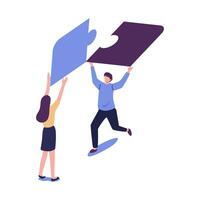 Business concept. Team metaphor. people connecting puzzle elements. Vector illustration flat design style. Symbol of teamwork, cooperation, partnership.