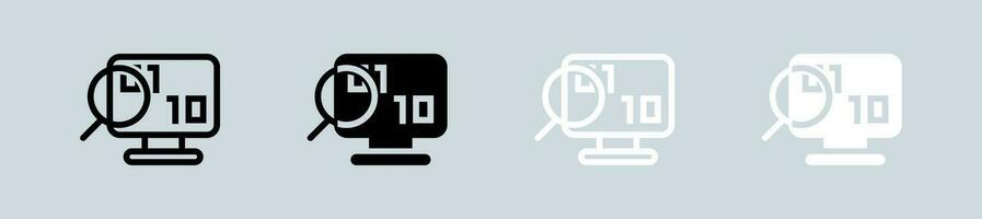 Binary icon set in black and white. Programming signs vector illustration.