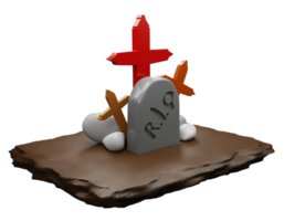 3D rendering of gravestone with cross, concept for halloween festival png