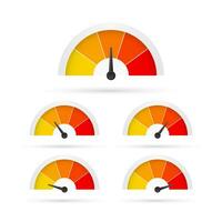 Round temperature gauge, isolated on white background. Colored measuring semicircle scale in flat style. Vector illustration.