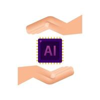 Artificial Intelligence landing page. Ai icon with hands. Website template for deep learning concept. Vector stock illustration