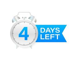 3 days left on allarm clock on white background. Vector illustration.