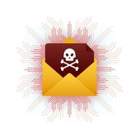 Red email virus. Computer screen. virus, piracy, hacking and security, protection Vector stock illustration