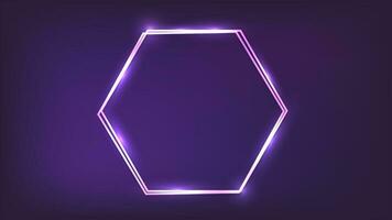 Neon double hexagon frame with shining effects vector