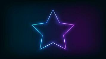 Neon frame in star form with shining effects on dark background. Empty glowing techno backdrop. Vector illustration.
