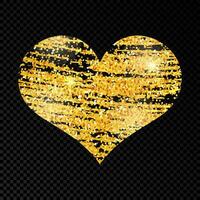 Heart with golden glittering scribble paint on dark background. Background with gold sparkles and glitter effect. Empty space for your text. Vector illustration