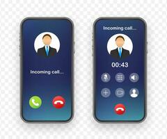 Smartphone with incoming call on display. Incoming call. Vector stock illustration