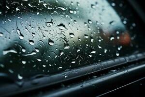 Car windshield encrusted with raindrops post thunderstorm a dramatic macro scene photo