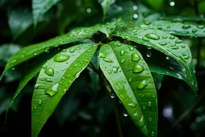 Raindrops clinging to foliage vividly showcasing the aftermath of a tropical storm photo