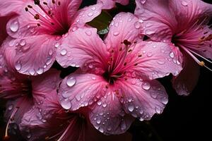 gotas de lluvia en cierne pétalos aumentar el flores vibrante matices un cerca arriba maravilla foto