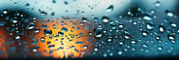 coche parabrisas incrustado con gotas de lluvia enviar tormenta un dramático macro escena foto