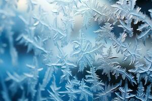 Frost designs on a wintry window creating a crystal like canvas photo