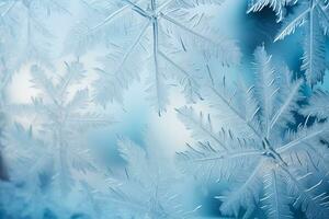 Frost designs on a wintry window creating a crystal like canvas photo