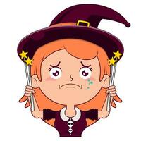 witch holding magic wand crying and scared face cartoon cute vector