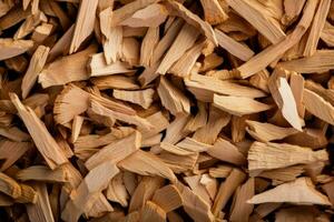 Wood chips for biomass energy production background with empty space for text photo