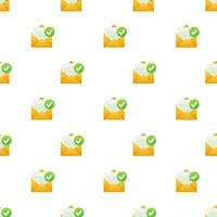 Opened envelope and document with green check mark pattern. Verification email. Vector illustration