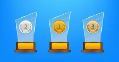 Glass award concept background. Golden trophy clipart. Vector template. Template for banner design. Winner certificate