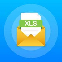 Download XLS button. Downloading document concept. File with XLS label and down arrow sign. Vector illustration.