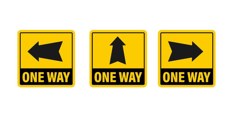 One way. Black icon on white backdrop. Safety concept. Arrow icon. Information sign. Vector stock illustration
