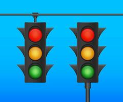 Traffic lights banner on blue background. Vector stock illustration