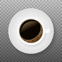 Hot coffee in a white cup and saucer. Vector illustration.