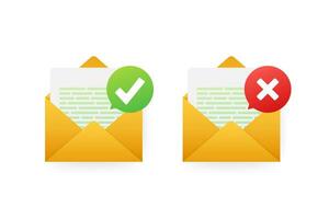 Two envelope with approved and rejected letters. Vector illustration