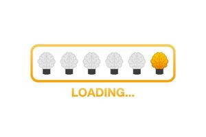 Idea loading concept with idea brain processed on a lightbulb bar. Vector stock illustration