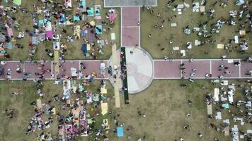 An aerial footage of Muslim congregation praying Eid in the field video