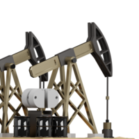 3D rendering of oil rigs extracting oil from well in developed field back view. Environmental pollution problem. Realistic PNG illustration isolated on transparent background