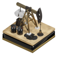 3D rendering of isometric oil rig extracting liquid oil from well in developed field top view. Environmental pollution problem. Realistic PNG illustration isolated on transparent background