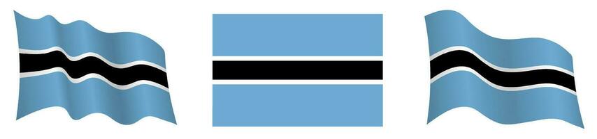 bandera de Botswana en estático posición y en movimiento, revoloteando en viento en exacto colores y tamaños, en blanco antecedentes vector