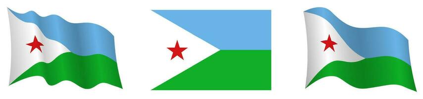 bandera de djibouti en estático posición y en movimiento, revoloteando en viento en exacto colores y tamaños, en blanco antecedentes vector