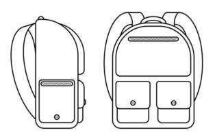 school backpack icon. Side and front view. September 1, the beginning of school year at school. Student Accessories Vector on a white background