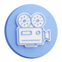 3D button rendering of old camcorder. Filming movie on retro instrument. Film recording of movie. Realistic blue white PNG illustration isolated on transparent background