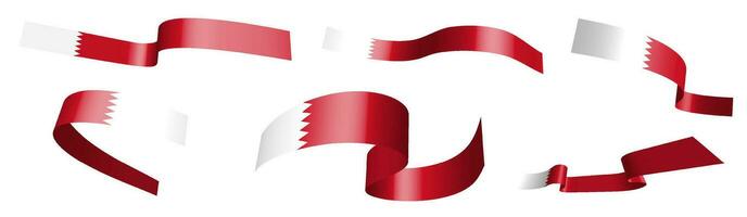 Set of holiday ribbons. Bahrain flag waving in wind. Separation into lower and upper layers. Design element. Vector on white background