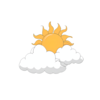 zon met wolken hand- getrokken tekenfilm stijl illustratie ai gegenereerd png