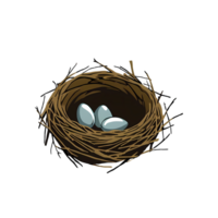 nest met drie eieren hand- getrokken tekenfilm stijl illustratie ai gegenereerd png