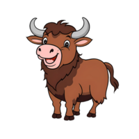 marron vache avec cornes main tiré dessin animé style illustration ai généré png