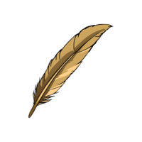 Golden Quill Feather Hand Drawn Cartoon Style Illustration AI Generated png