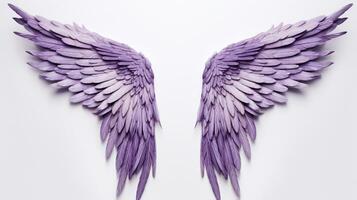 purple angel wings contrasted against a white backdrop, AI Generative. photo