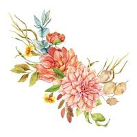 Watercolor fall floral bouquet hand painted illustration. Hand Painted watercolor flowers isolated on white background.  Perfect for wedding invitations, bridal shower and floral greeting cards vector