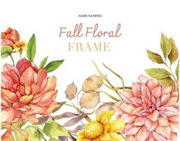 Watercolor fall flowers frame hand painted illustration. Hand Painted watercolor flowers isolated on white background.  Perfect for wedding invitations, bridal shower and floral greeting cards vector