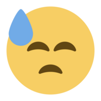 Downcast emoji with cold sweat. Sad yellow face, emoticon with closed eyes png