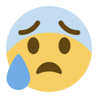 Anxious emoji with sweat. Concerned emoticon with blue forehead and cold sweat dripping down png