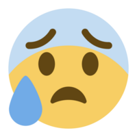 Ängstlich Emoji mit Schweiß. besorgt Emoticon mit Blau Stirn und kalt Schweiß tropft Nieder png