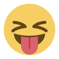 Top quality emoticon. Taunting emoji. Squinting face, grin with tongue out and scrunched eyes. Yellow face emoji. Popular element. png