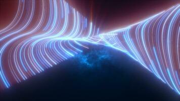abstract helder blauw Purper gloeiend vliegend golven van gedraaid lijnen energie magisch achtergrond video