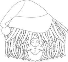 Christmas greeting card for coloring. Puli dog with Santa's hat vector