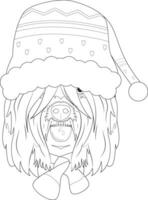 Christmas greeting card for coloring. Briard or Brie Shepherd dog wearing a scarf and a woolen cap for winter vector